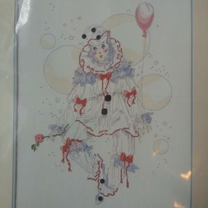 Cross Stitch Kit Mime with Balloons - NWT Vintage